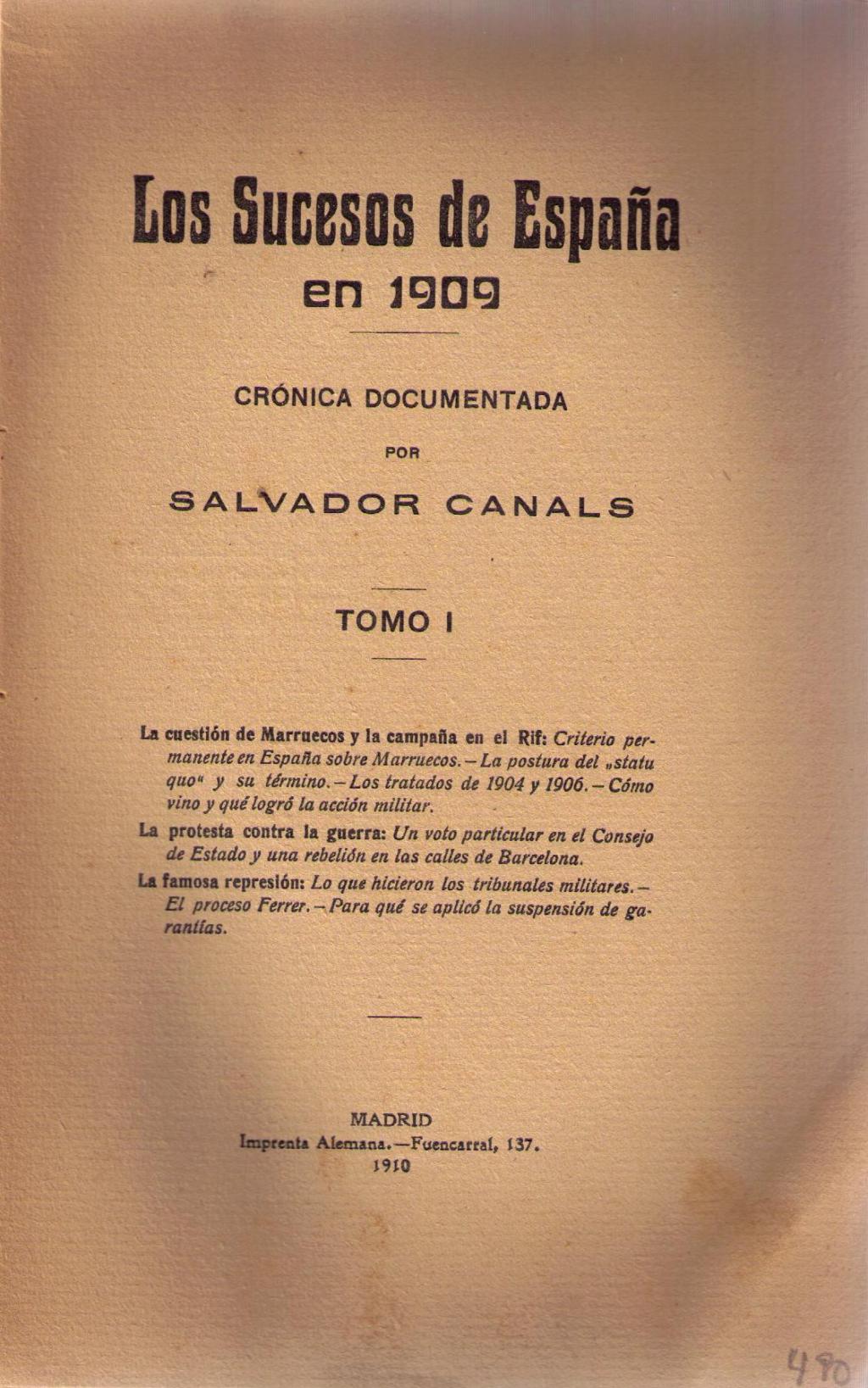 Coberta de Los sucesos de España en 1909 (Tom I)